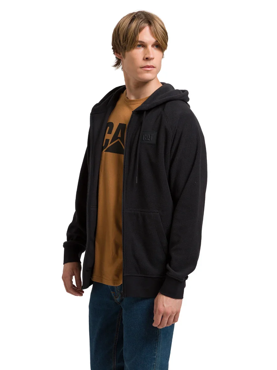 Polar Manga Larga Unisex Microfleece Full Zip Hoodie Negro Cat - Imagen 3