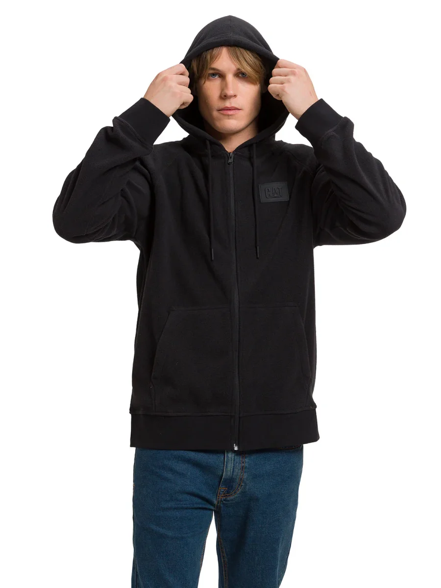 Polar Manga Larga Unisex Microfleece Full Zip Hoodie Negro Cat - Imagen 7