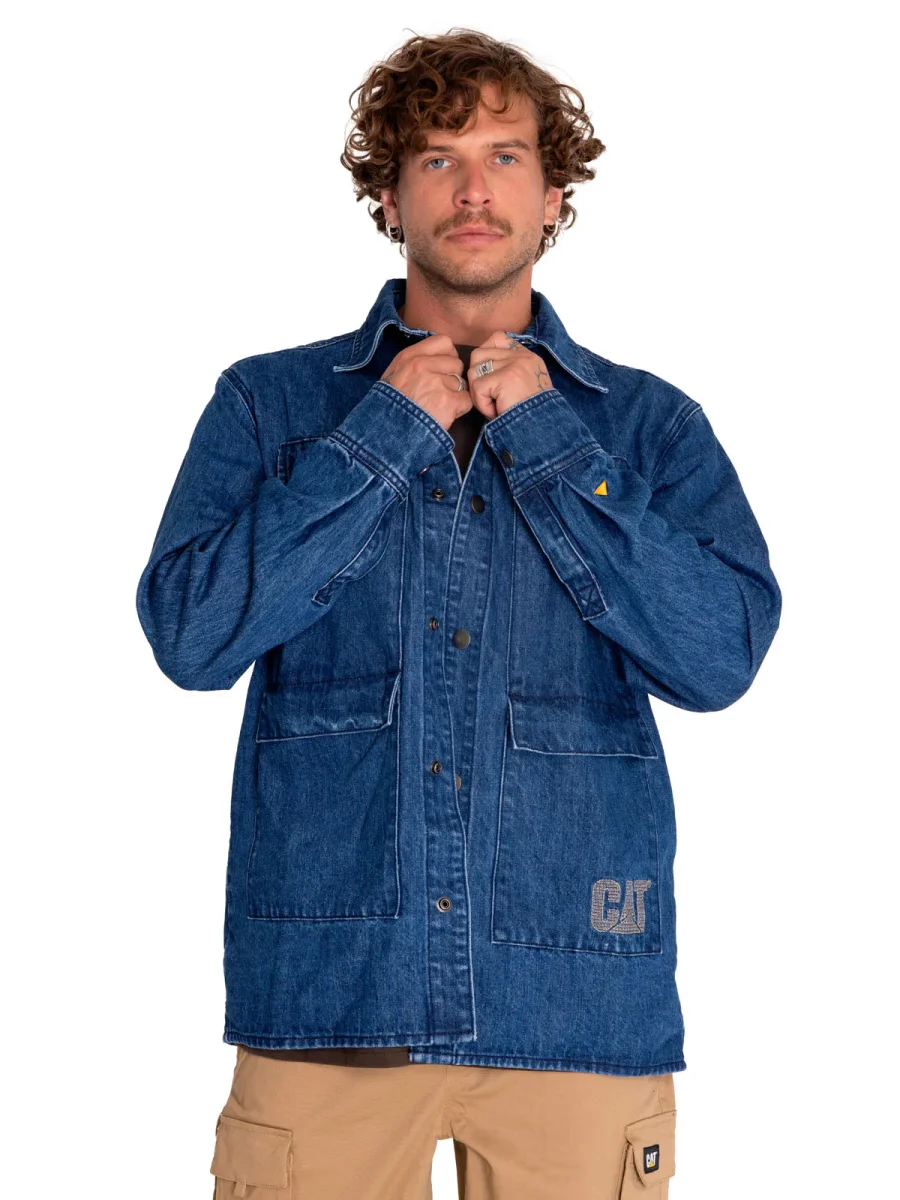Chaqueta Casual Unisex Rigid Denim Heavy Overshirt Gris Cat - Imagen 3