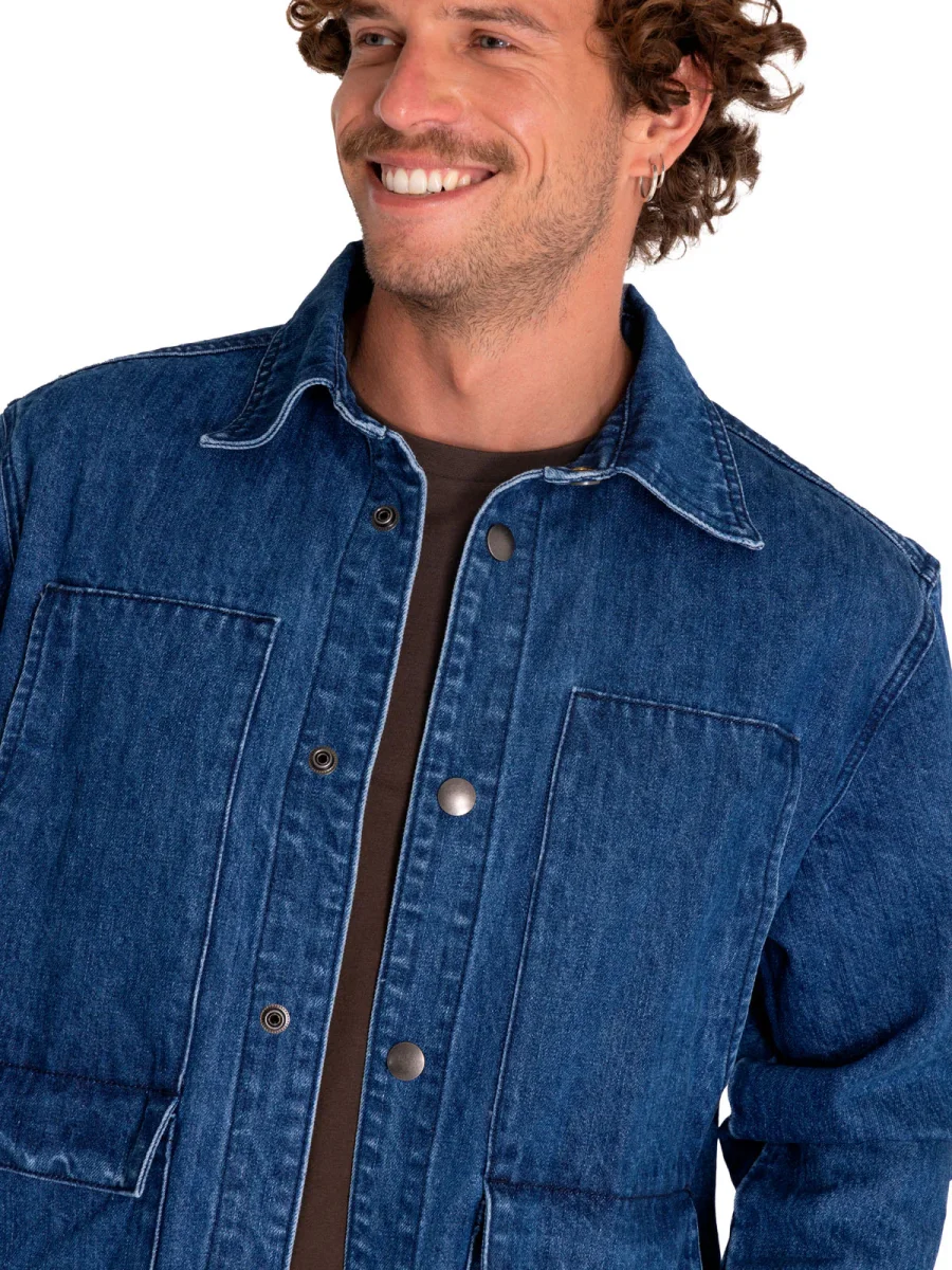 Chaqueta Casual Unisex Rigid Denim Heavy Overshirt Gris Cat - Imagen 5