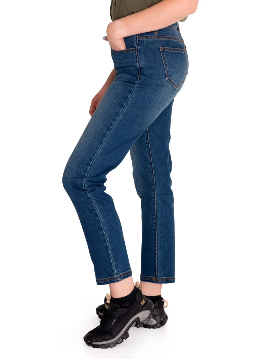 Jeans Denim Mujer Triblend Stretch Denim High-Rise Straight Azul Cat - Imagen 3