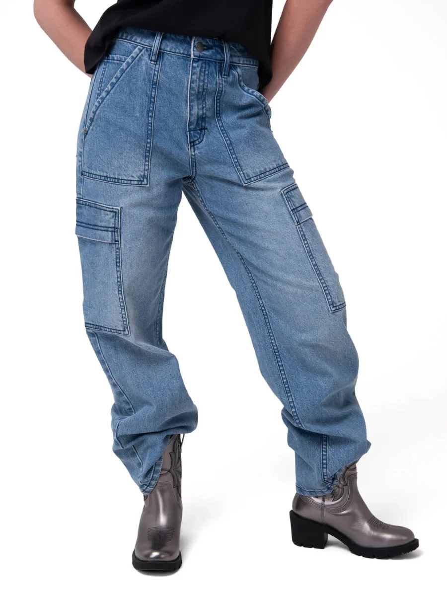 Jeans Cargo Mujer Relaxed Azul CAT - Imagen 2