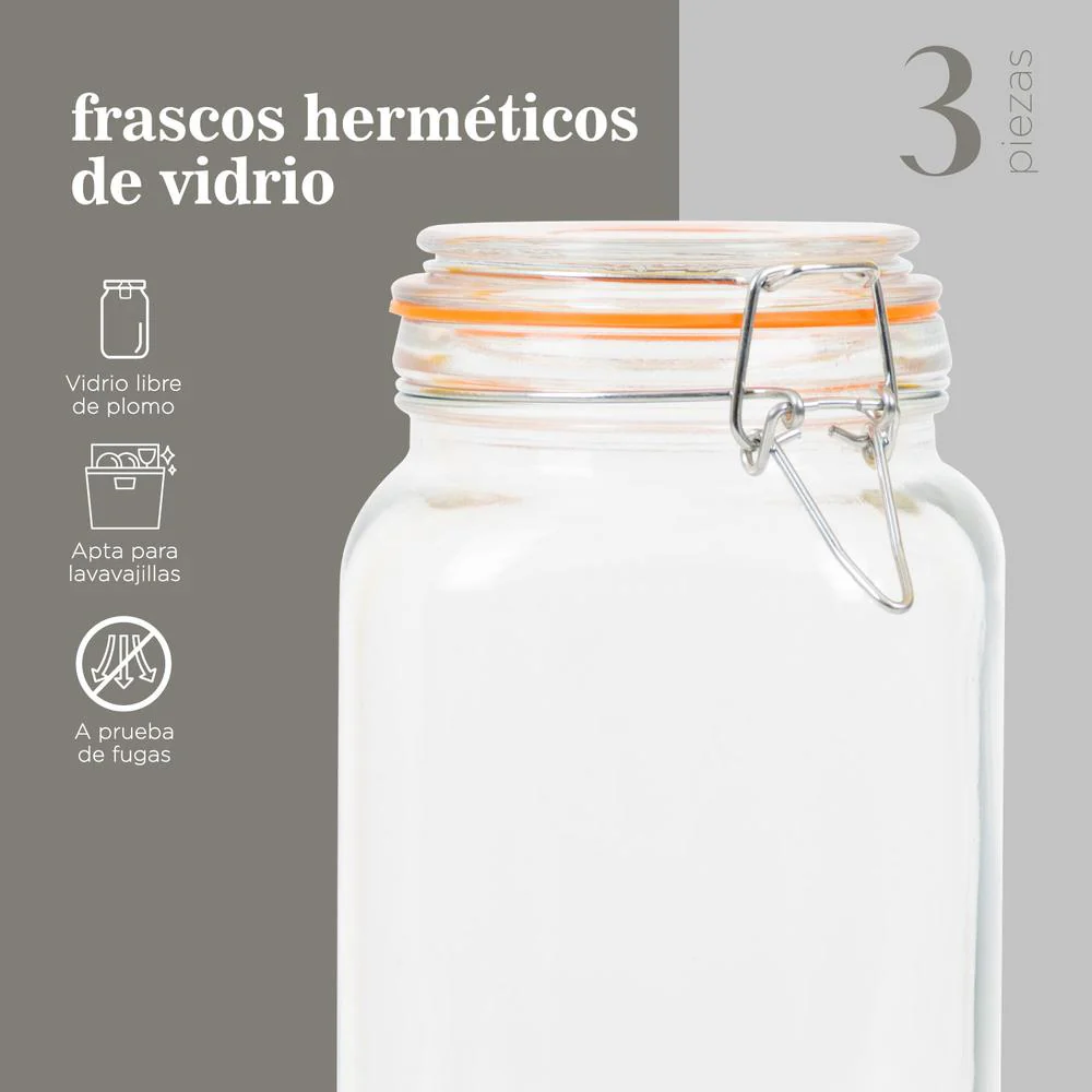 Frasco Hermetico De Vidrio Contenedor Tapa Clip 1,5 L X3 - Imagen 4