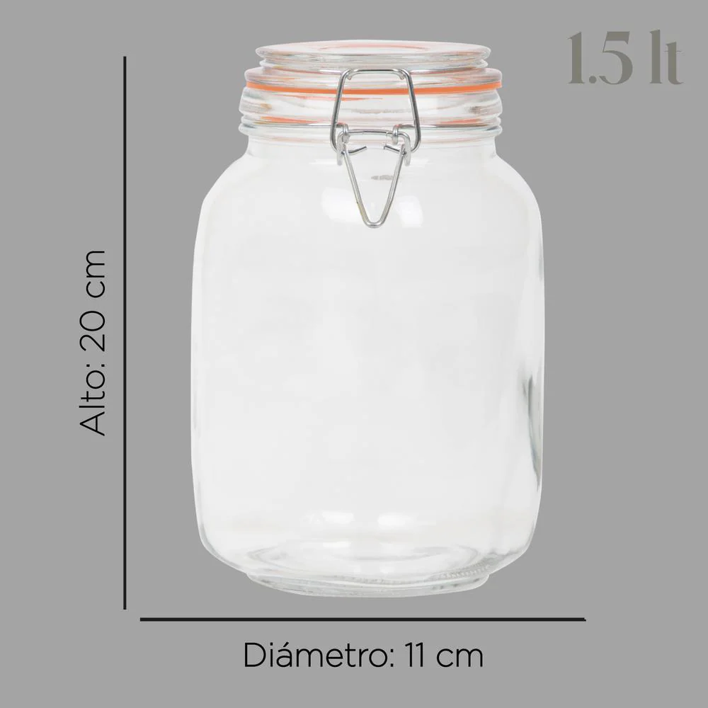 Frasco Hermetico De Vidrio Contenedor Tapa Clip 1,5 L X3 - Imagen 5