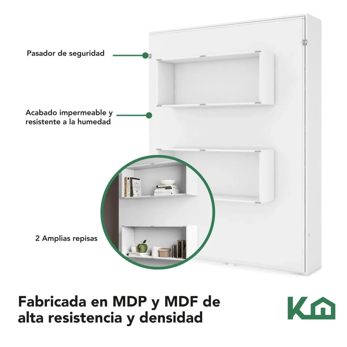 Base Cama Matrimonial Abatible Blanca KingsHouse Desmontable - Imagen 5