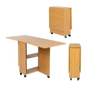 Mesa Comedor Plegable Ruedas Madera Multifuncion Movible 140