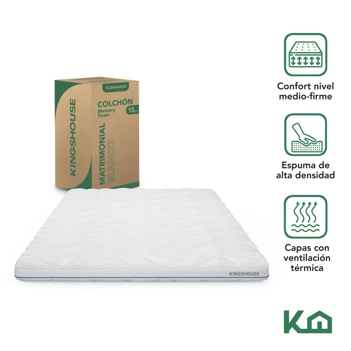 Colchón Matrimonial Espuma Alta Densidad 15 cm Ergonómico - Imagen 3
