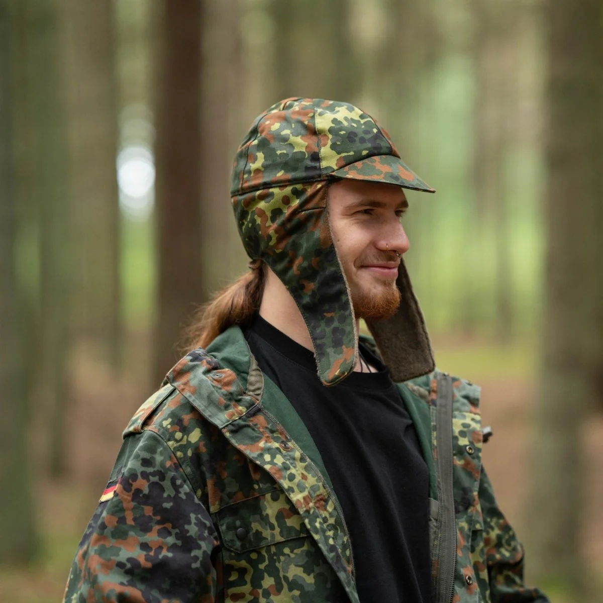 Genuine German Army Military Winter Pile Cap flecktarn hat warm cold weather - Imagen 3