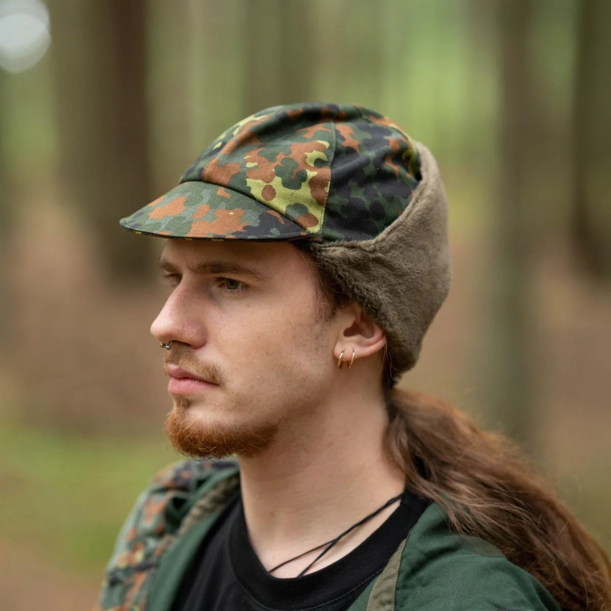 Genuine German Army Military Winter Pile Cap flecktarn hat warm cold weather - Imagen 4