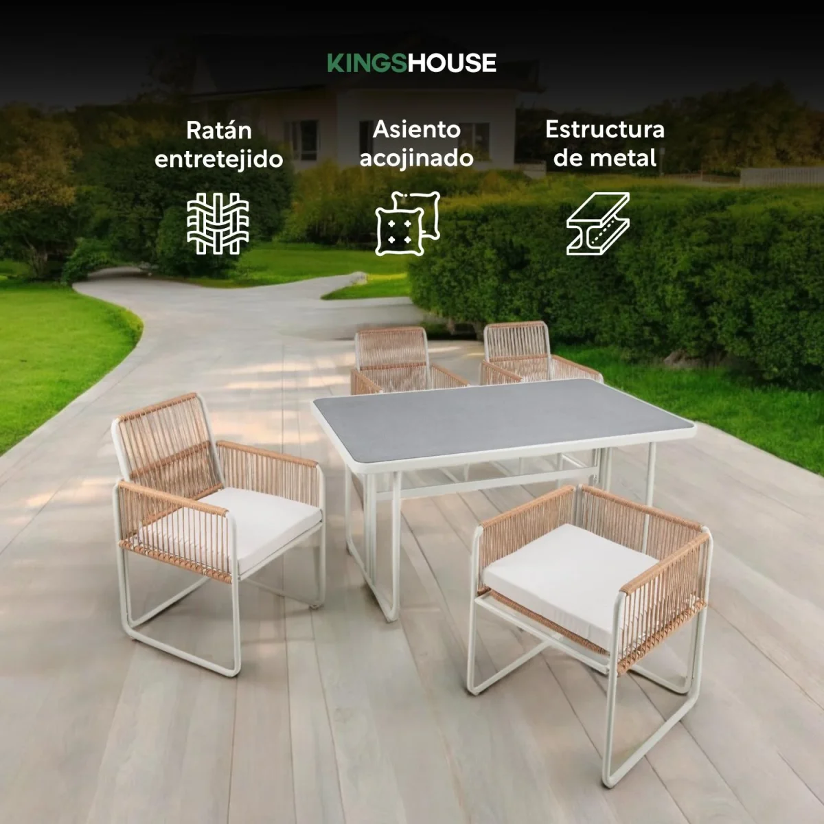 Juego De Comedor Sillas Mesa Para Jardín Rattan Sunset 5 Pzs - Imagen 7
