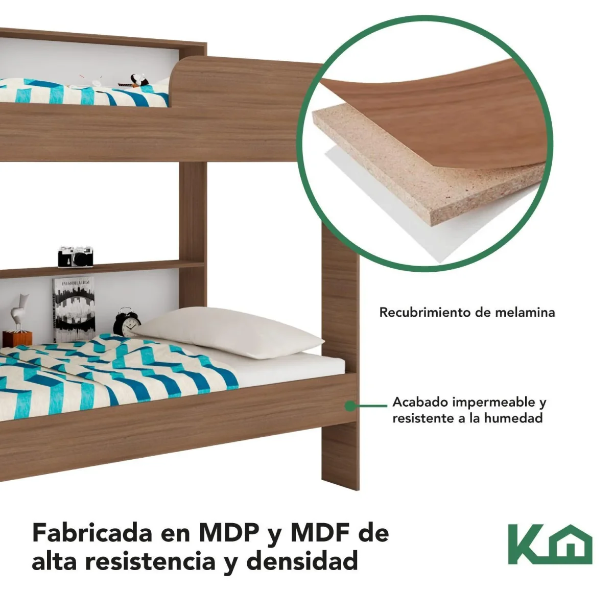 Litera Doble Individual Base Cama Con Estante KingsHouse - Imagen 5