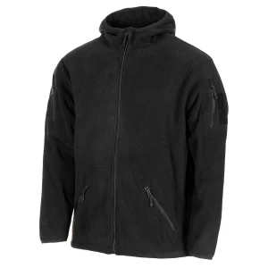 MFH military black tactical fleece jacket thermal hooded elasticated hemline NEW