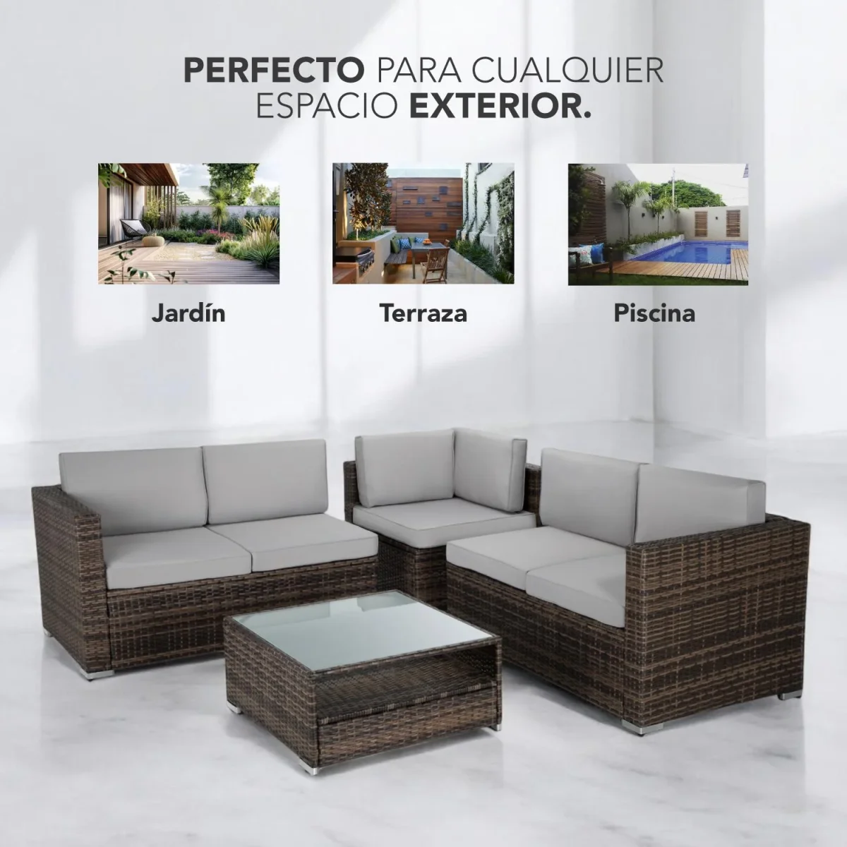 Sala Exterior L Esquinera Ratán Mimbre Sofá Para Jardín 4Pzs - Imagen 9